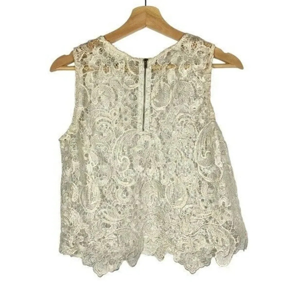 Sans Souci White Metallic Sheer Lace Tank Top S - Picture 2 of 3